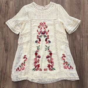 Free People Perfectly Victorian Floral Embroidered Mini Boho Dress Size XS
